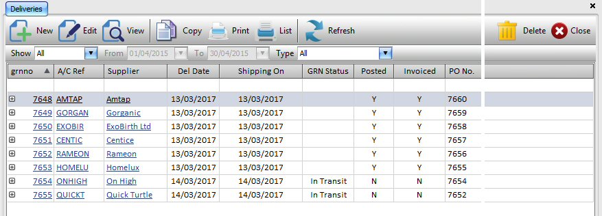 Deliveries (GRN)